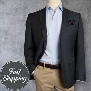 $399 INDOCHINO Mens Charcoal Gray Wool Blazer Sport Coat Two Button Jacket 40R